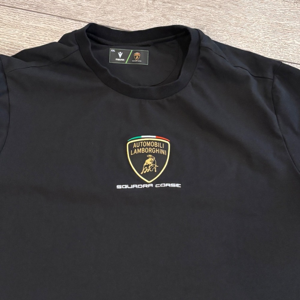 Macron Lamborghini Squadra Corse T-Shirt Mens XXL Black Racing Tee Luxury Cars